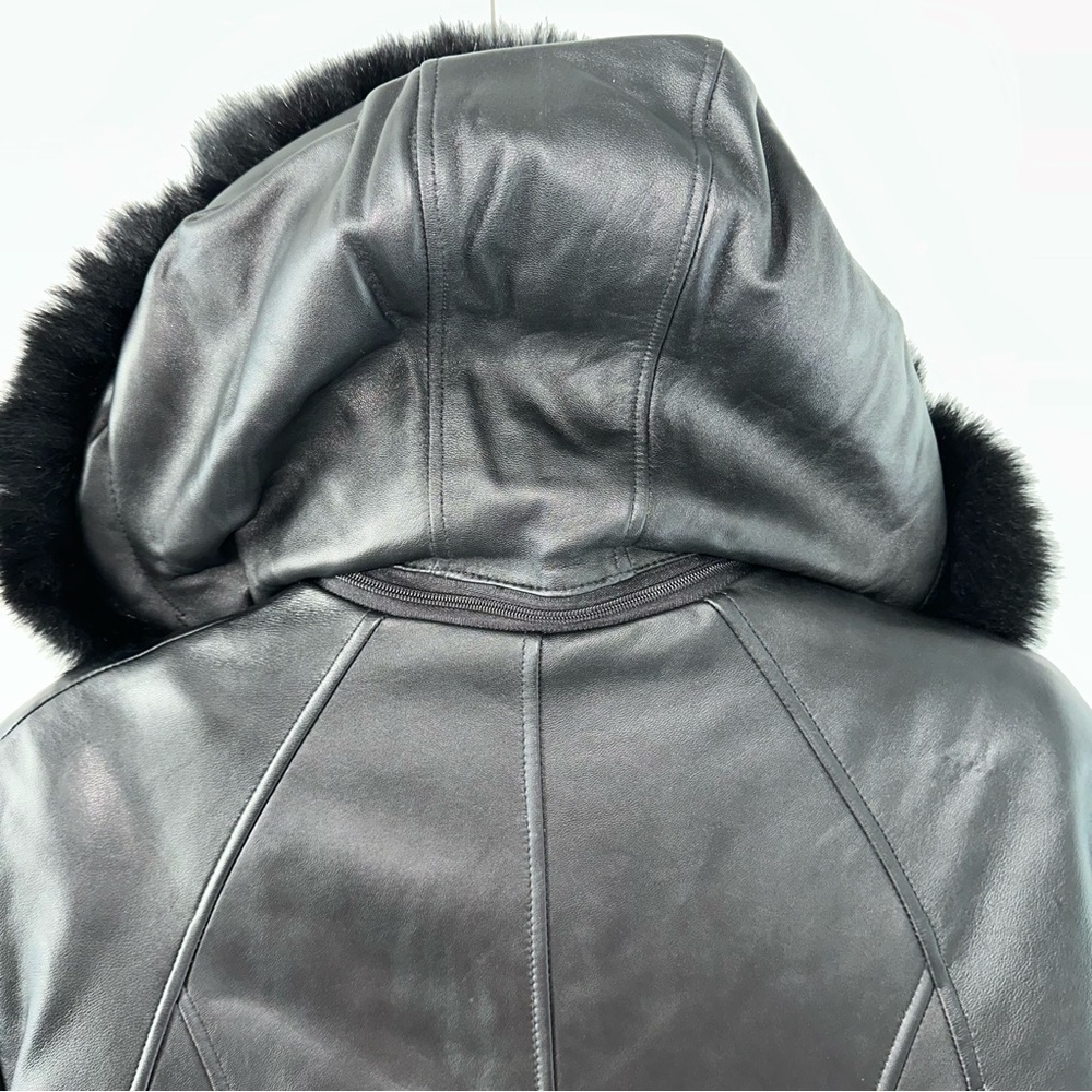 NWT Black Genuine Lambskin Leather Women's Jacket Coat with Faux Fur Trim. PS - Picture 4 of 8